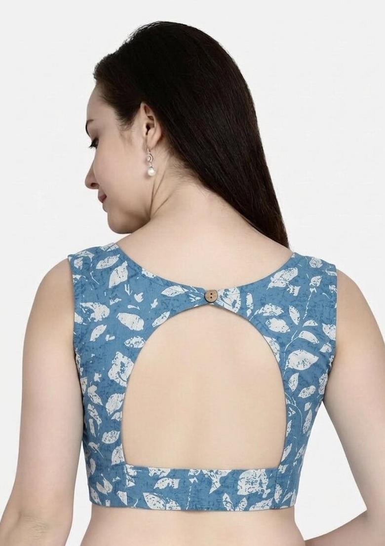 Blue Printed Cotton Blouse - Indya