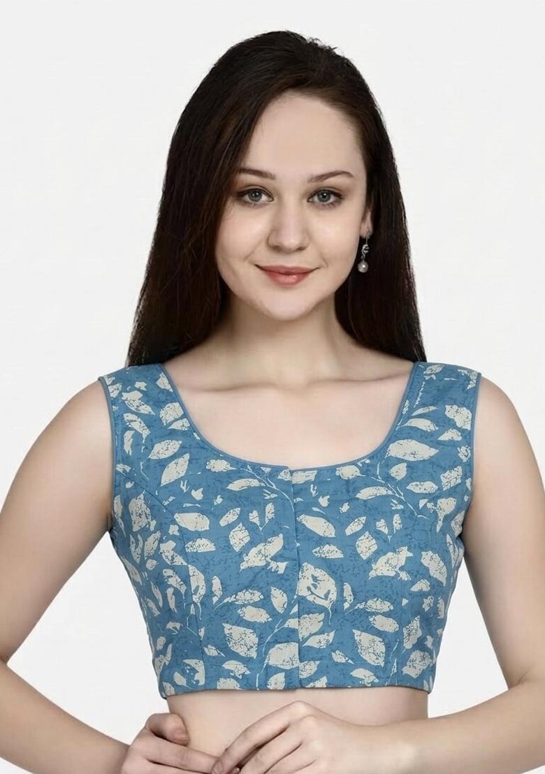 Blue Printed Cotton Blouse - Indya
