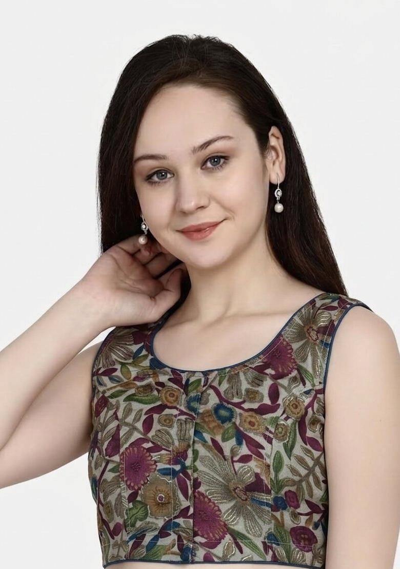 Brown Printed Cotton Blouse - Indya
