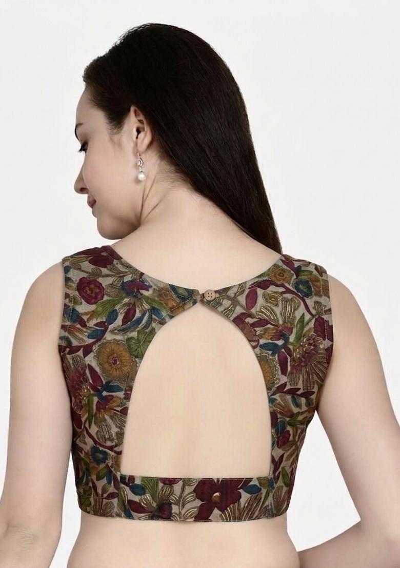 Brown Printed Cotton Blouse - Indya