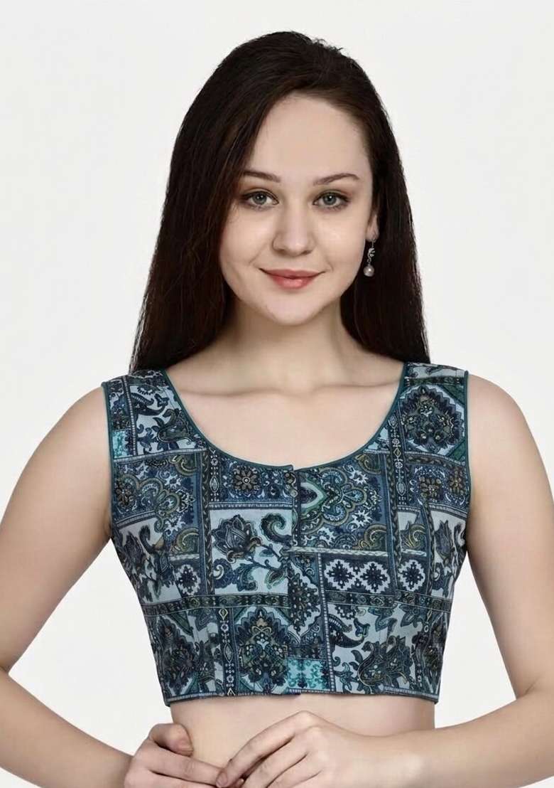 Blue Printed Cotton Blouse - Indya