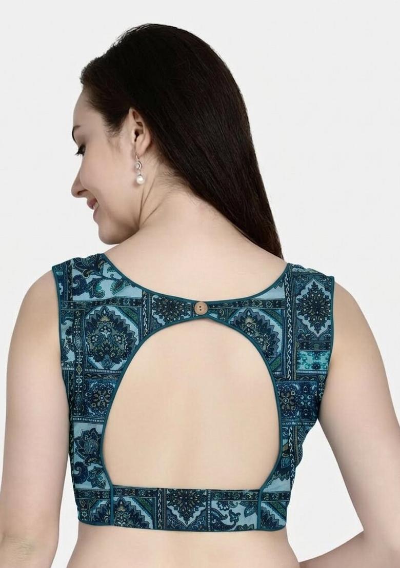 Blue Printed Cotton Blouse - Indya