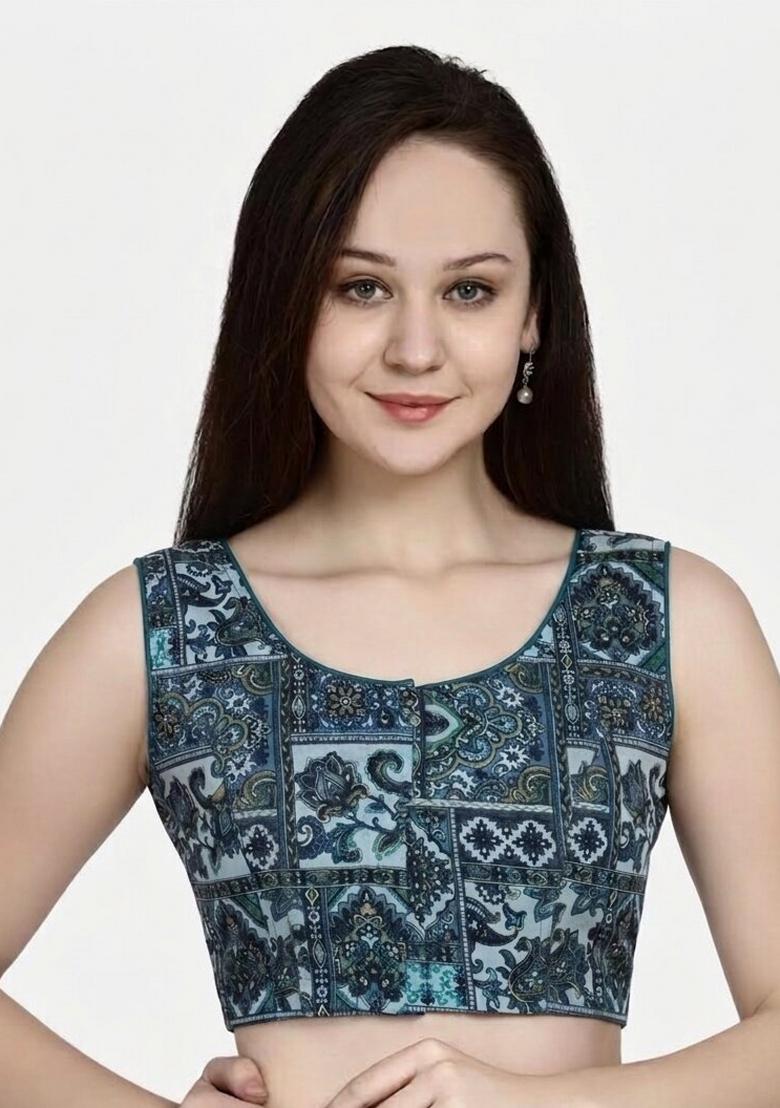 Blue Printed Cotton Blouse - Indya