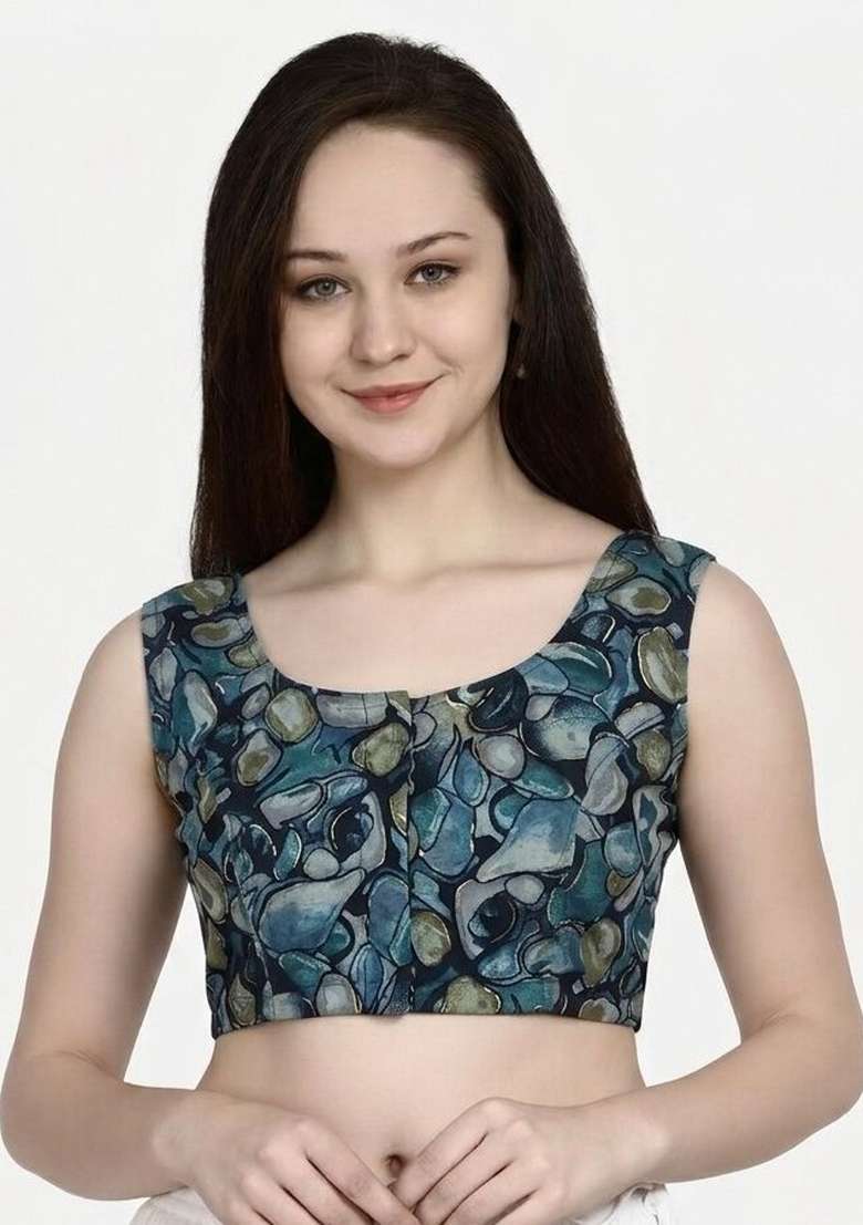 Blue Printed Cotton Blouse - Indya
