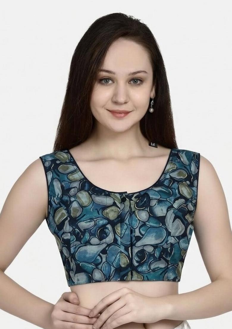 Blue Printed Cotton Blouse - Indya