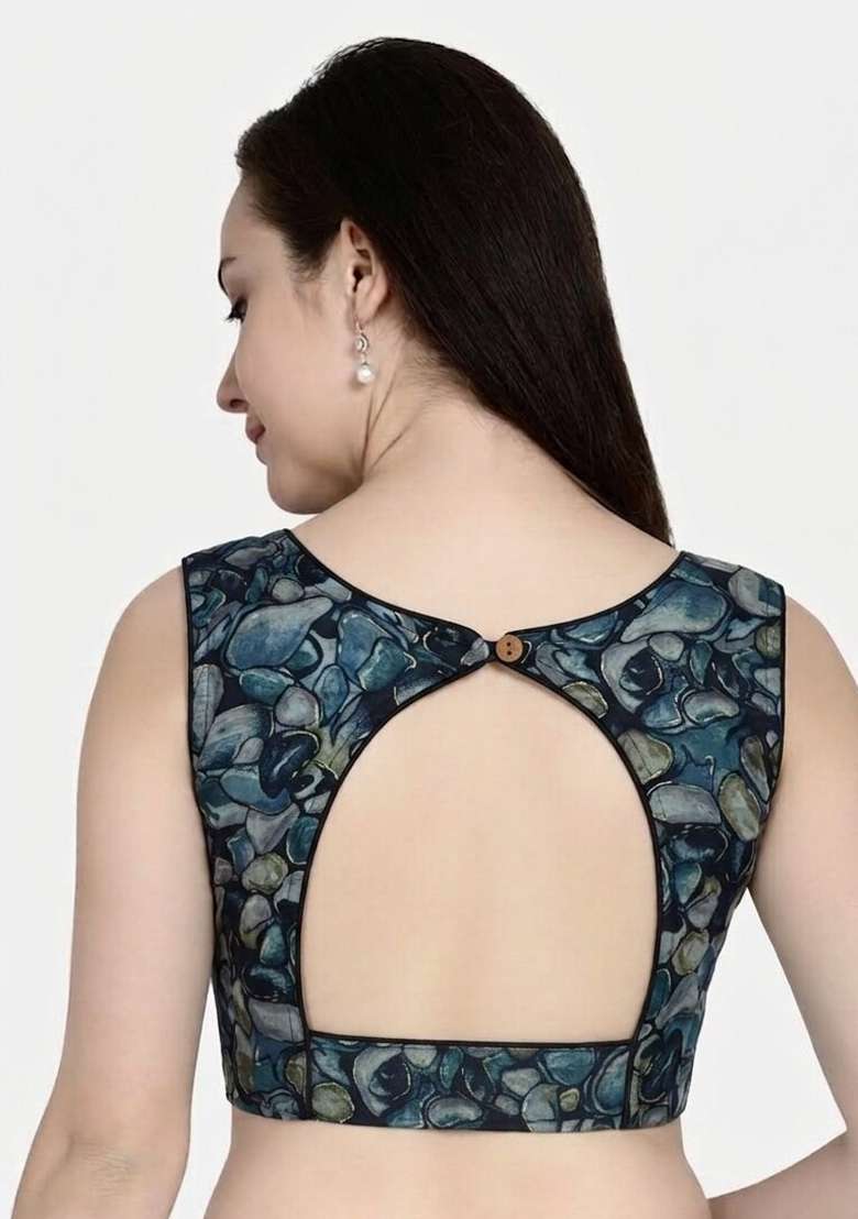 Blue Printed Cotton Blouse - Indya