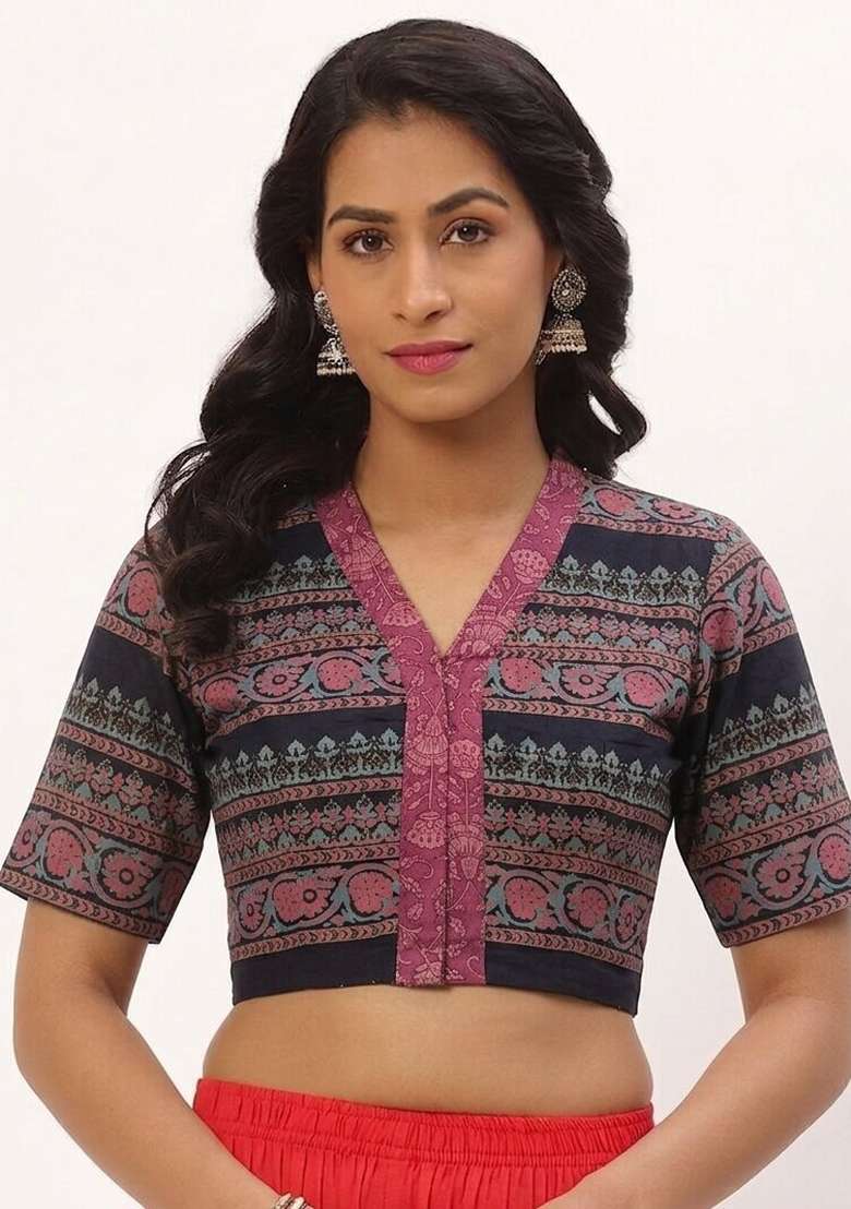 Pink Printed Cotton Blouse - Indya