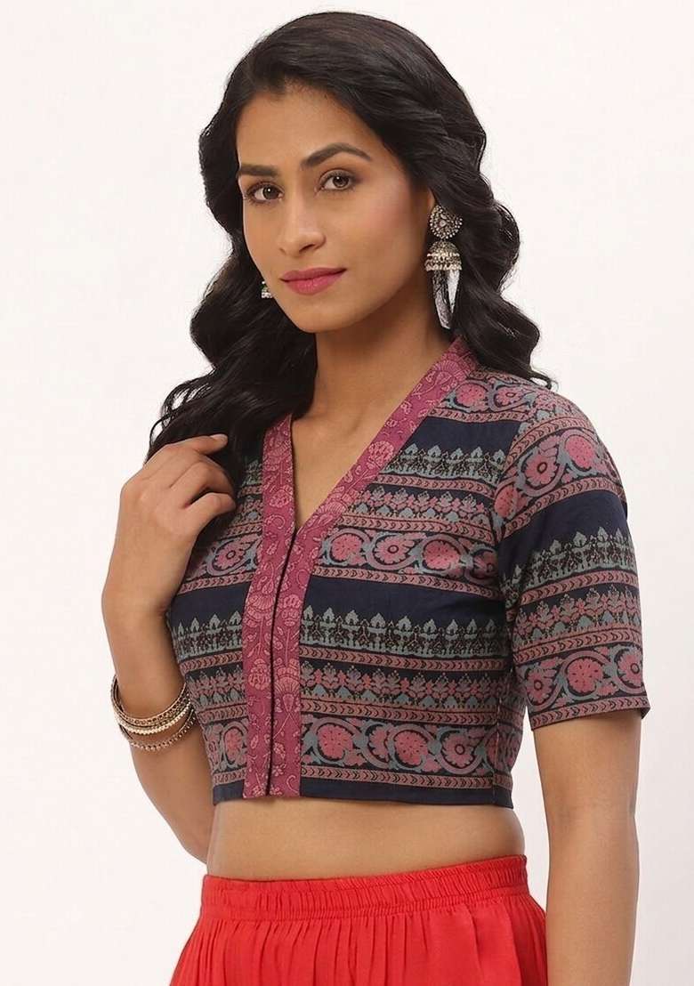 Pink Printed Cotton Blouse - Indya
