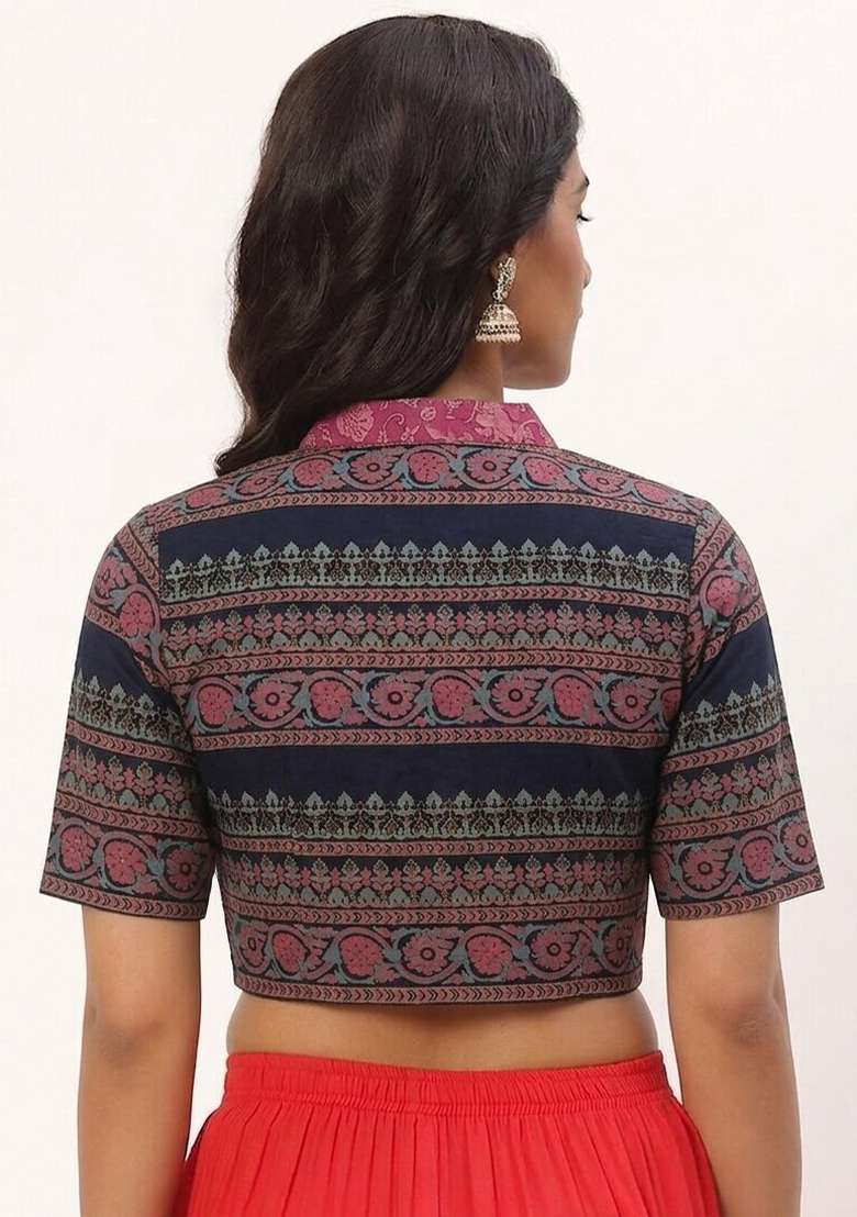 Pink Printed Cotton Blouse - Indya