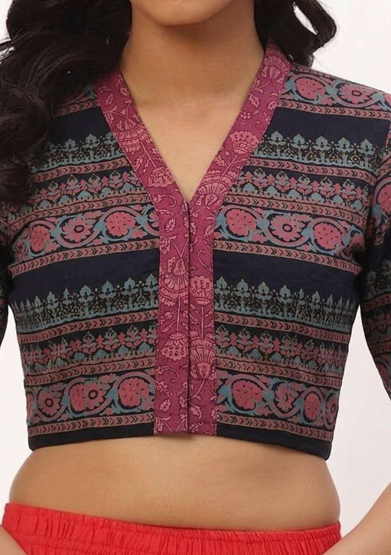Pink Printed Cotton Blouse - Indya