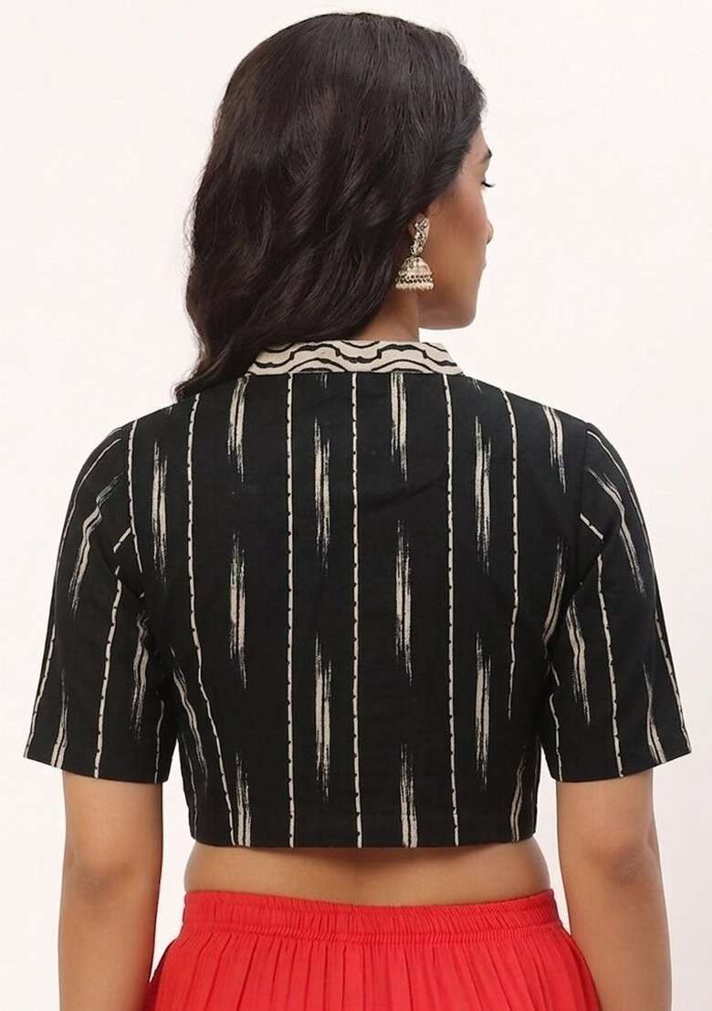 Black Printed Cotton Blouse - Indya