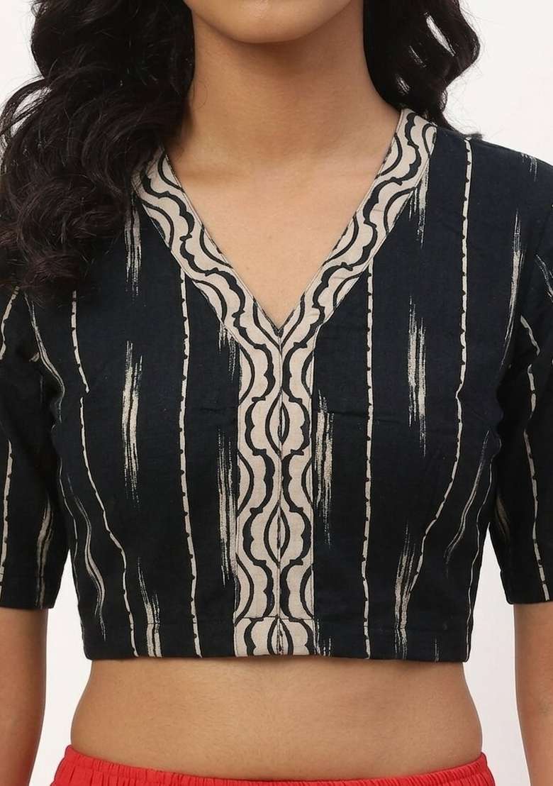 Black Printed Cotton Blouse - Indya