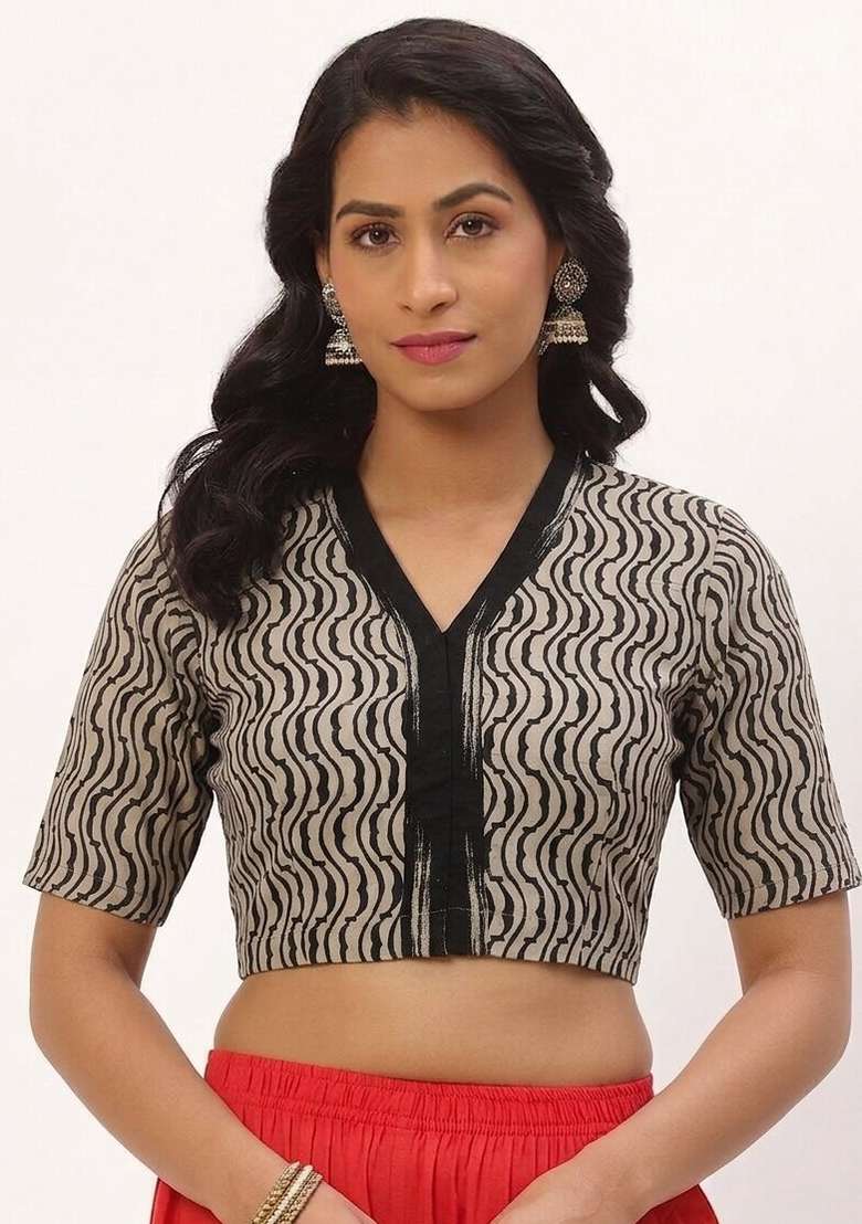 White Printed Cotton Blouse - Indya