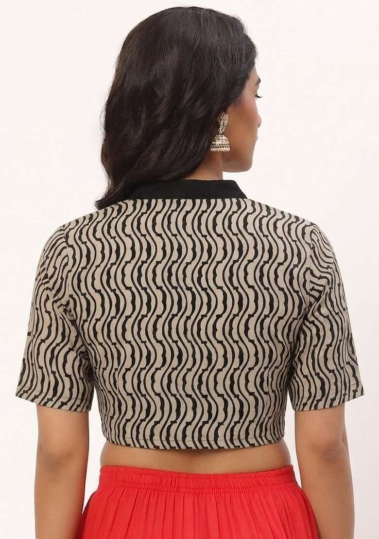 White Printed Cotton Blouse - Indya