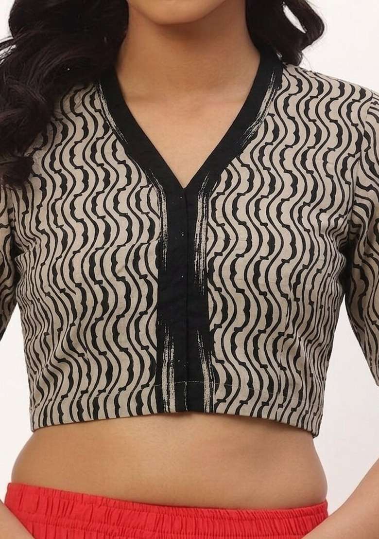 White Printed Cotton Blouse - Indya