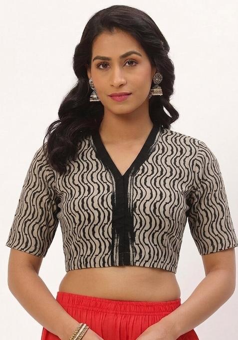 White Printed Cotton Blouse