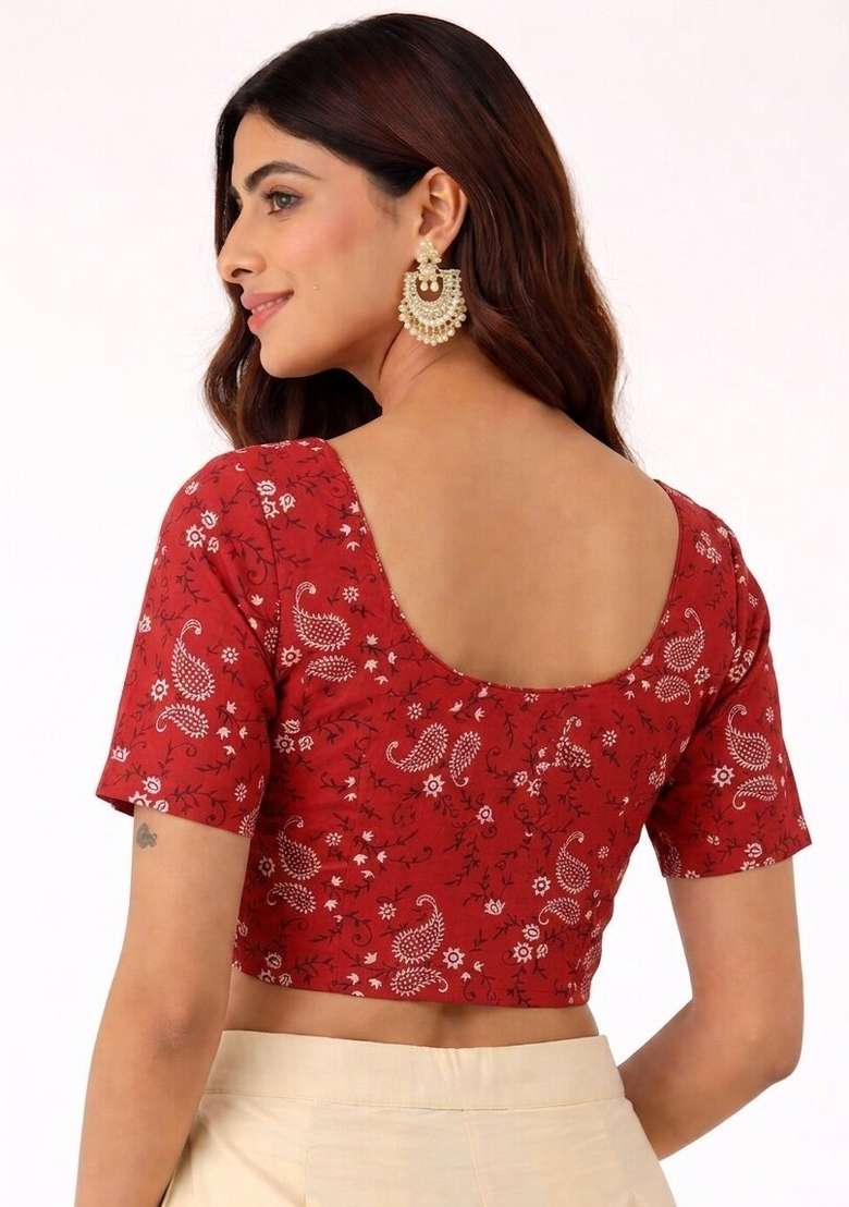 Red Printed Cotton Blouse - Indya