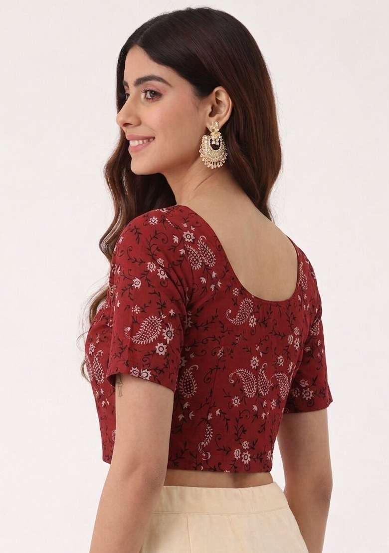 Red Printed Cotton Blouse - Indya