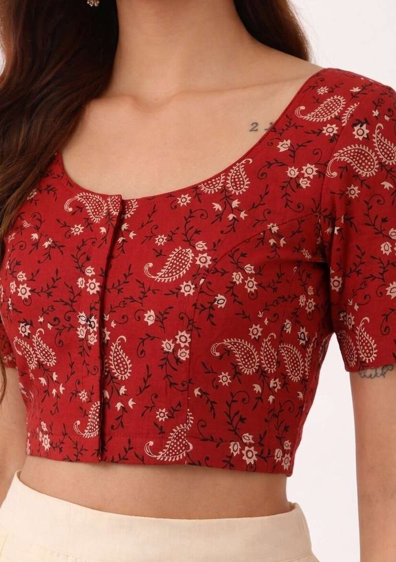Red Printed Cotton Blouse - Indya
