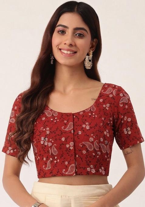 Red Printed Cotton Blouse
