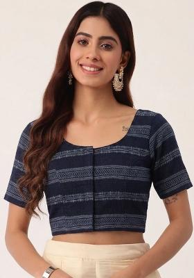 Navy Blue Printed Cotton Blouse