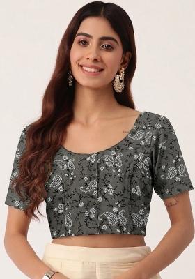 Grey Printed Cotton Blouse
