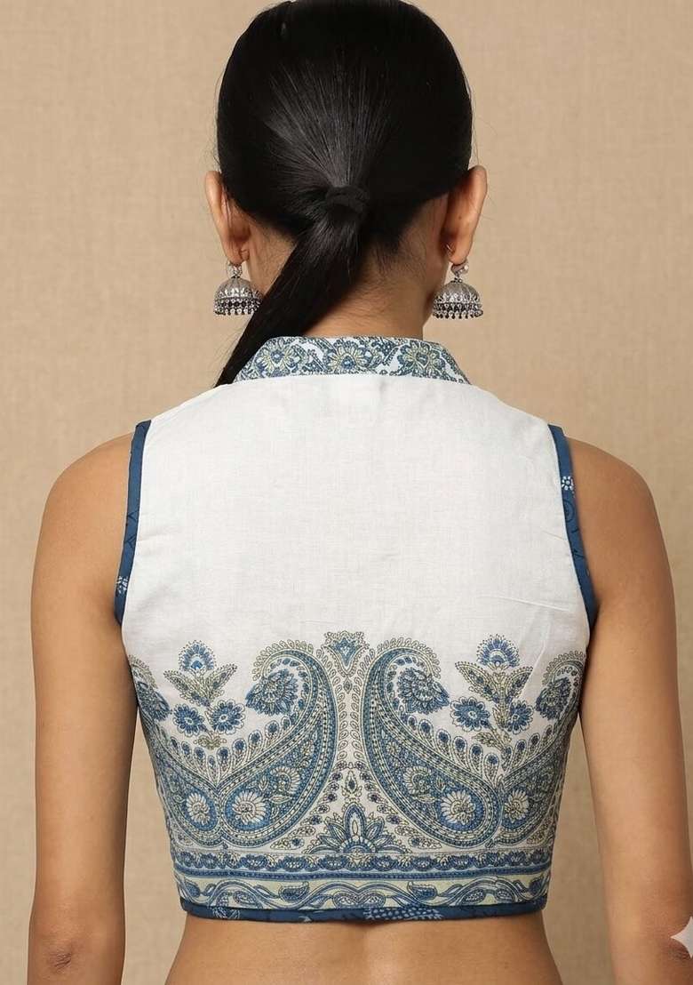 Blue Printed Cotton Blouse - Indya
