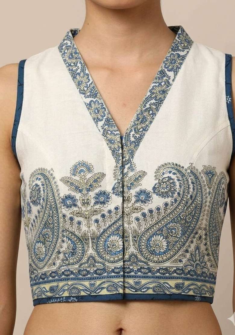 Blue Printed Cotton Blouse - Indya