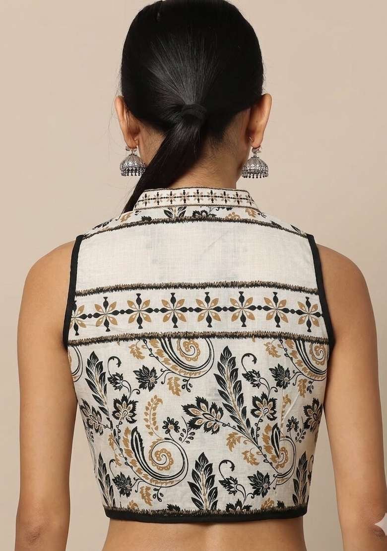 White Printed Cotton Blouse - Indya