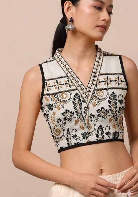 White Printed Cotton Blouse