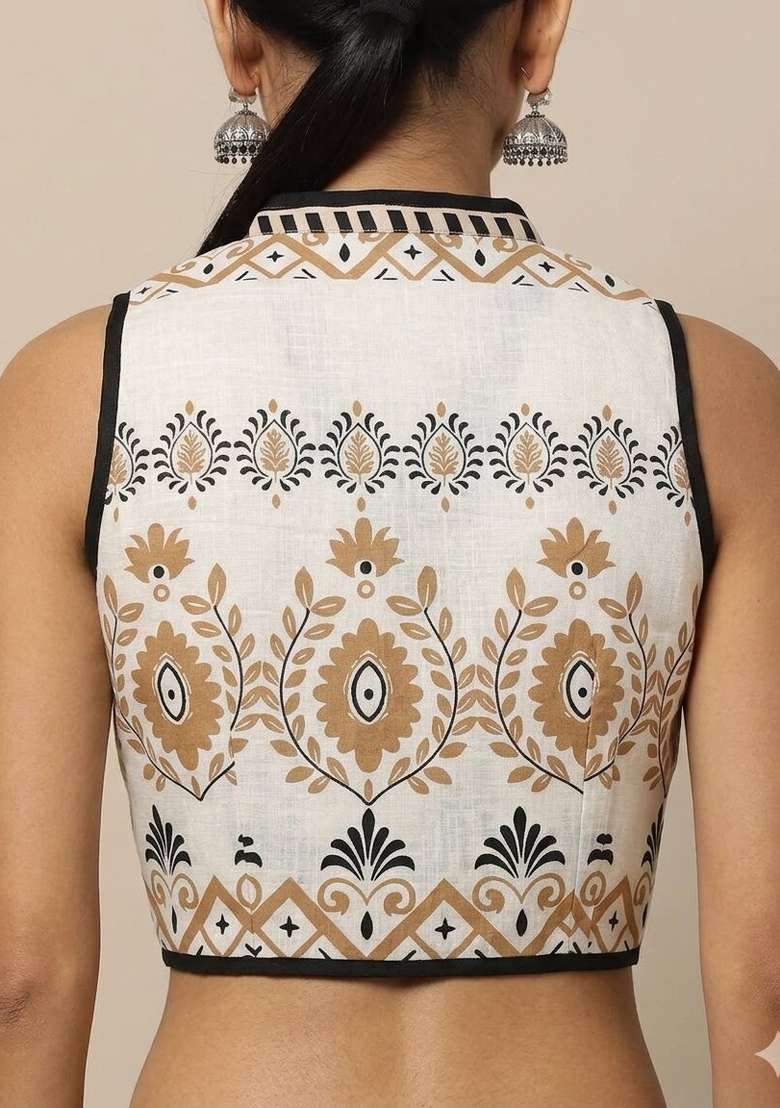 White Printed Cotton Blouse - Indya