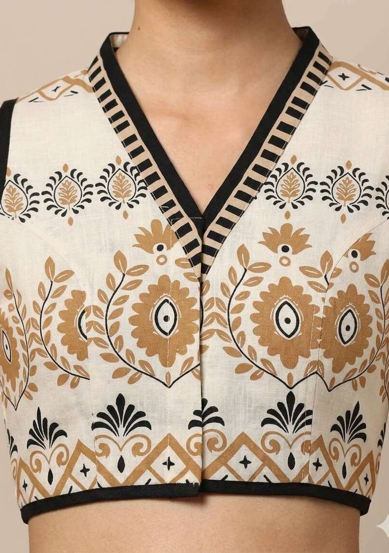 White Printed Cotton Blouse - Indya
