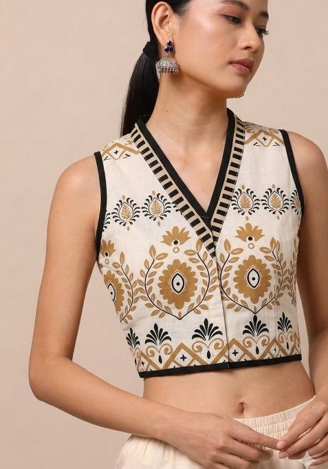 White Printed Cotton Blouse