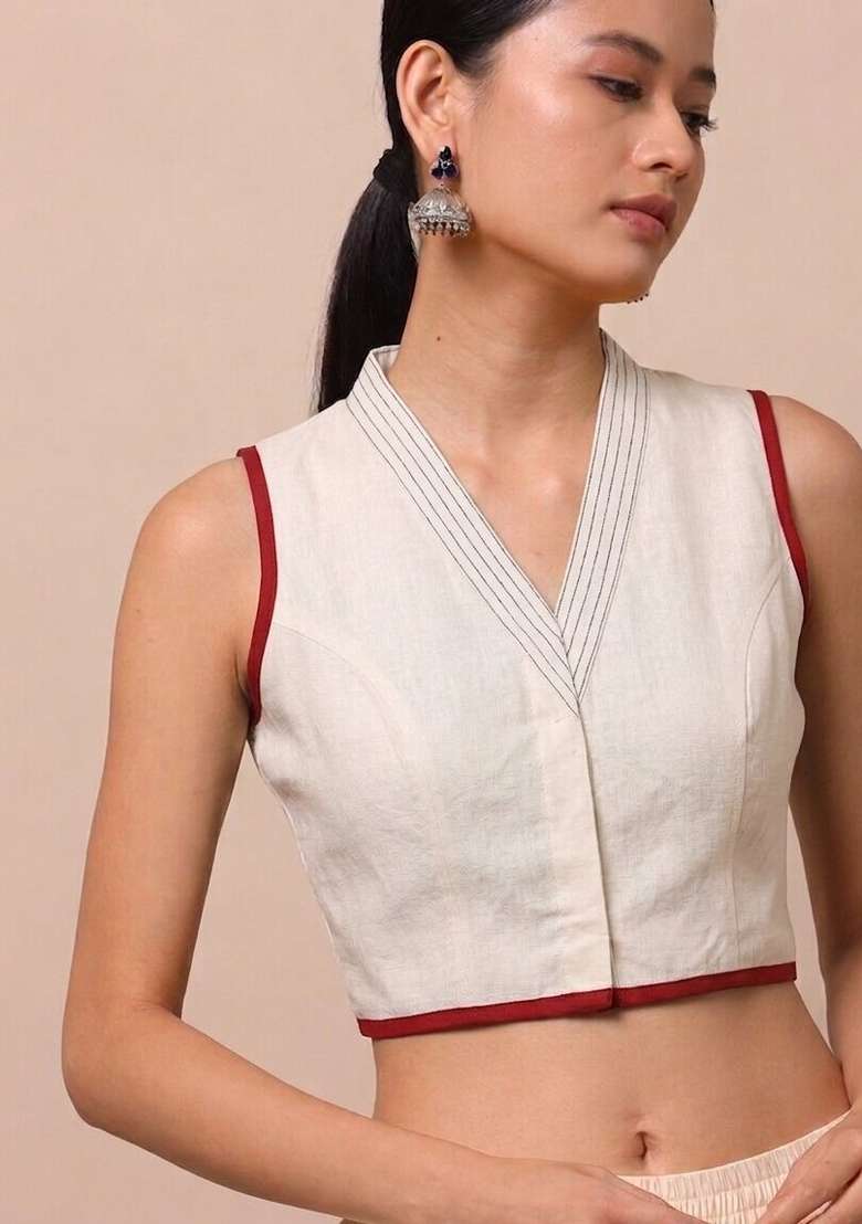 White Printed Cotton Blouse - Indya