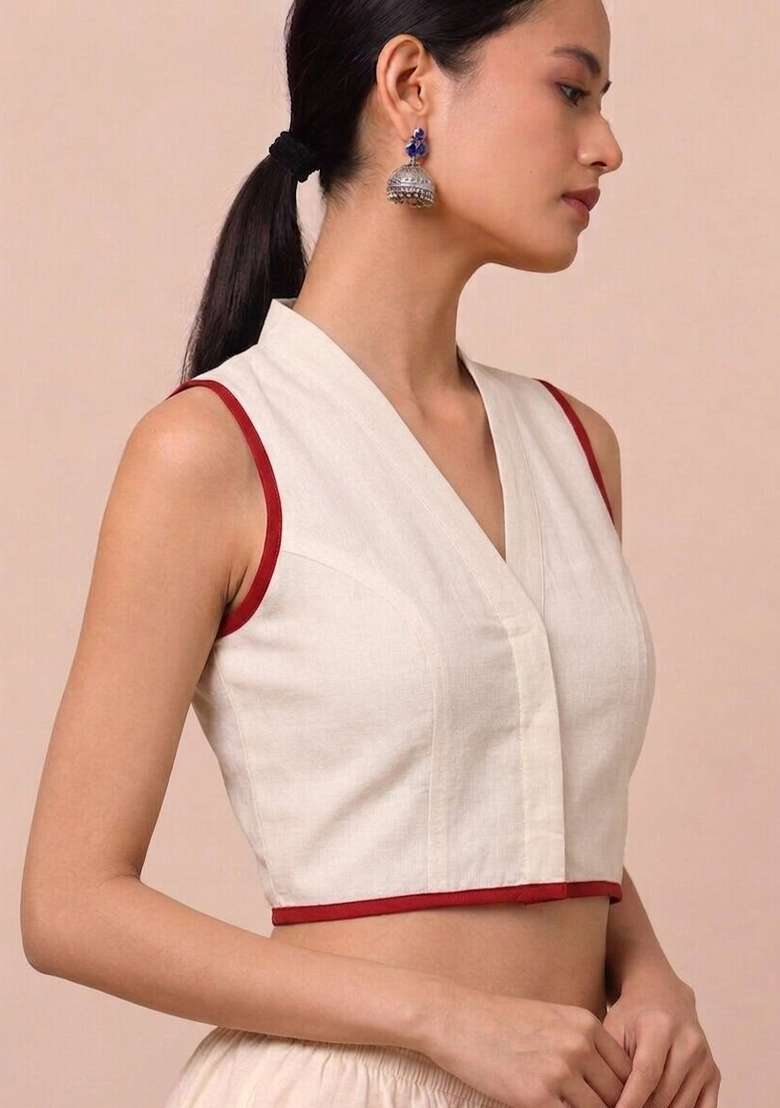 White Printed Cotton Blouse - Indya