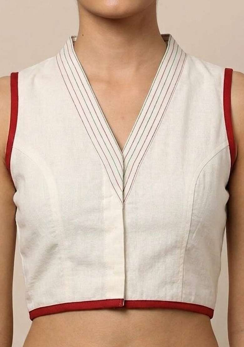 White Printed Cotton Blouse - Indya