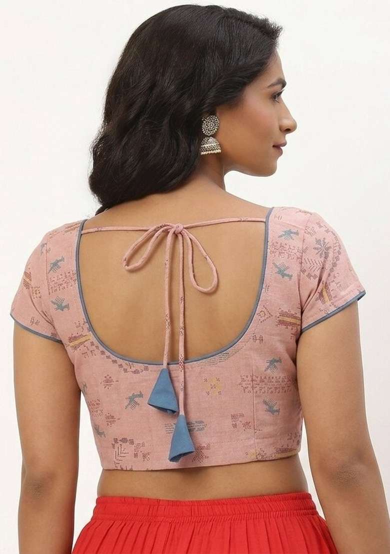 Pink Printed Cotton Blouse - Indya