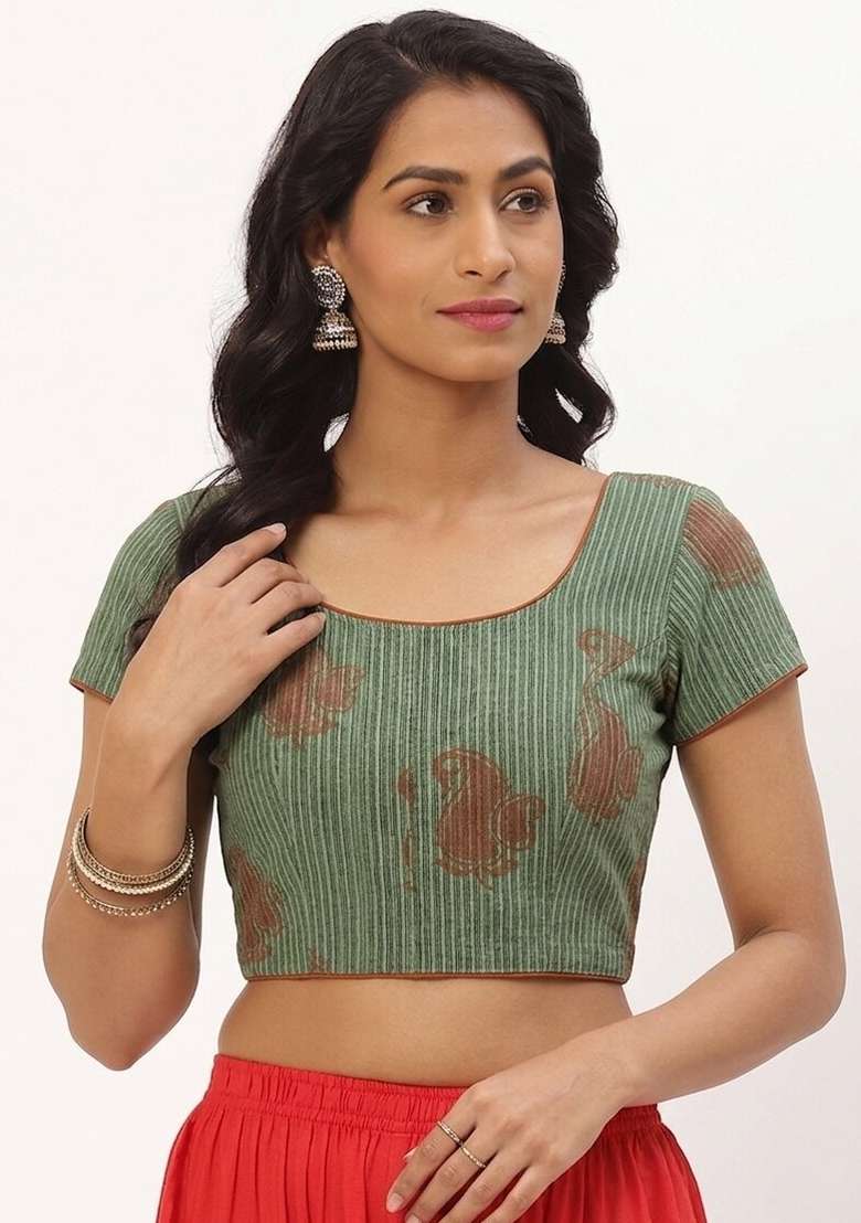 Green Printed Cotton Blouse - Indya