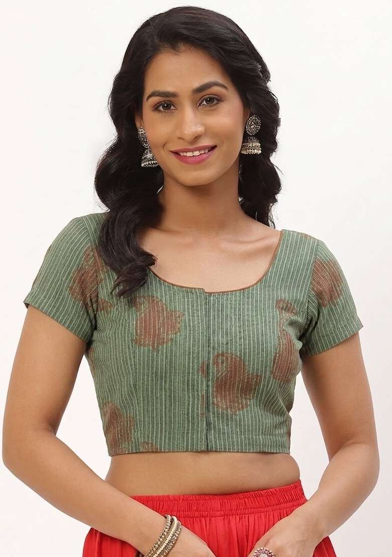 Green Printed Cotton Blouse - Indya