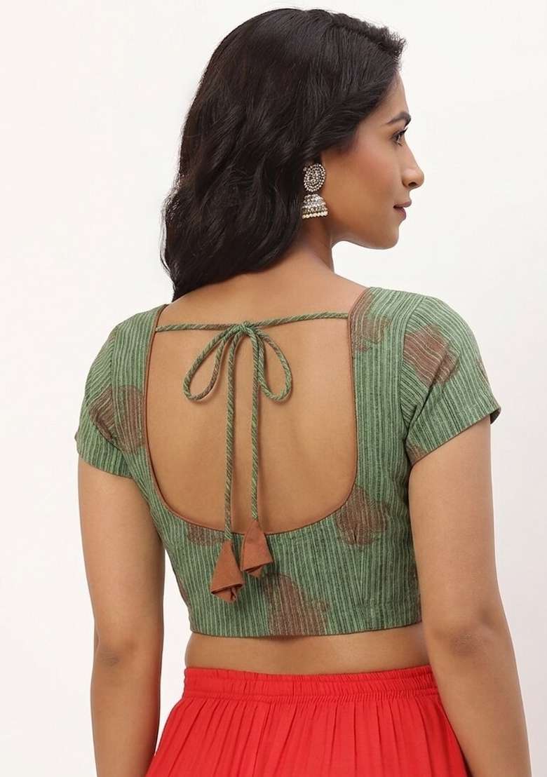 Green Printed Cotton Blouse - Indya