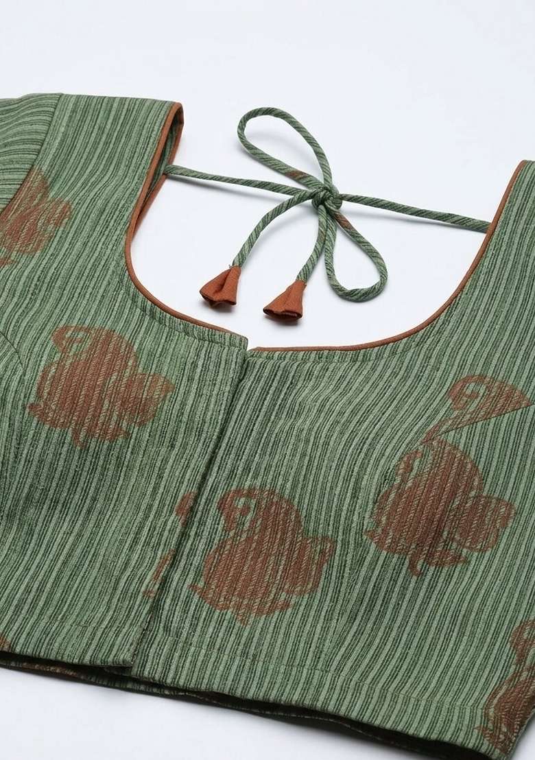 Green Printed Cotton Blouse - Indya