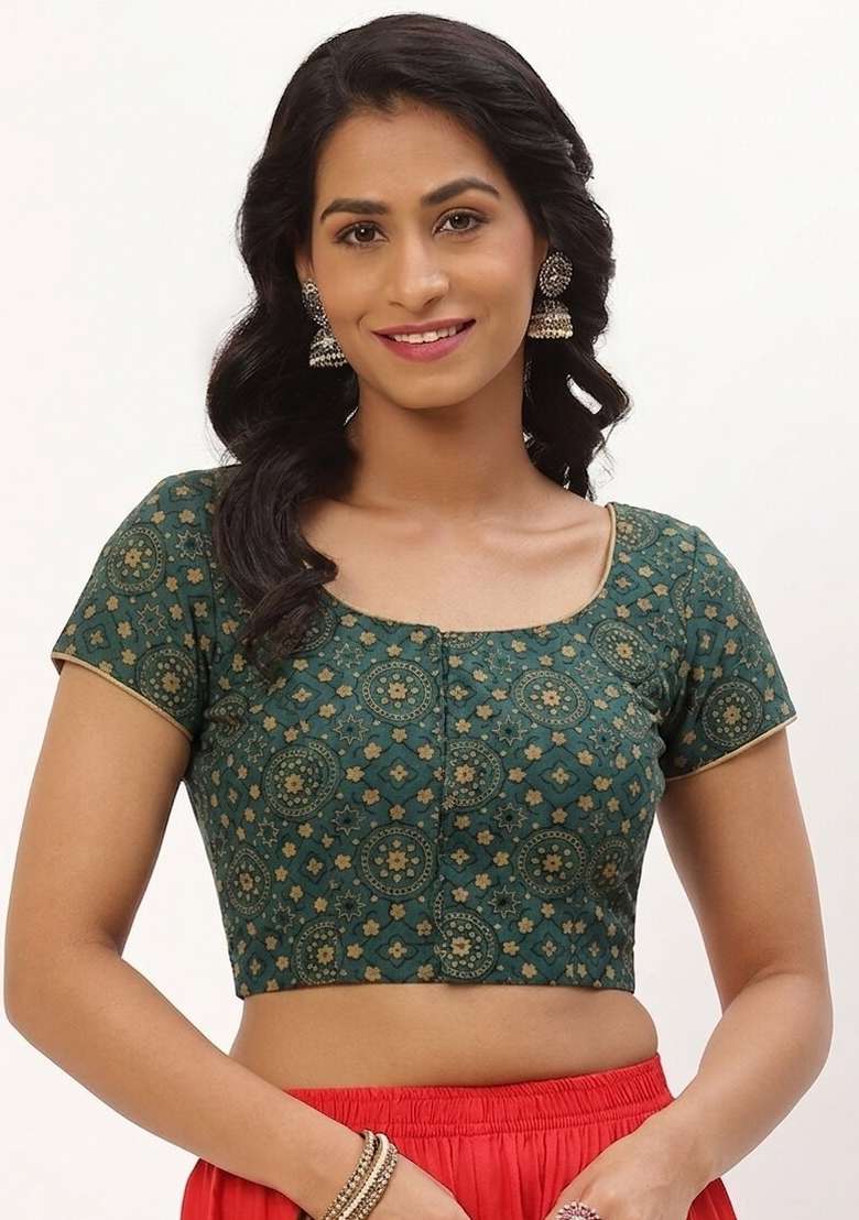 Green Printed Cotton Blouse - Indya