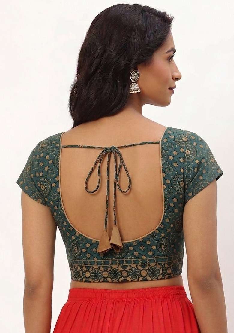 Green Printed Cotton Blouse - Indya