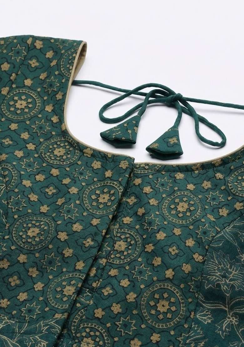 Green Printed Cotton Blouse - Indya