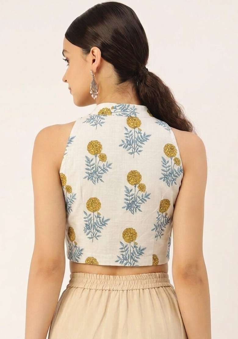 White Printed Cotton Blouse - Indya