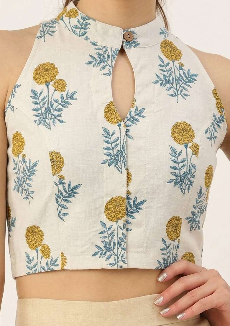 White Printed Cotton Blouse - Indya
