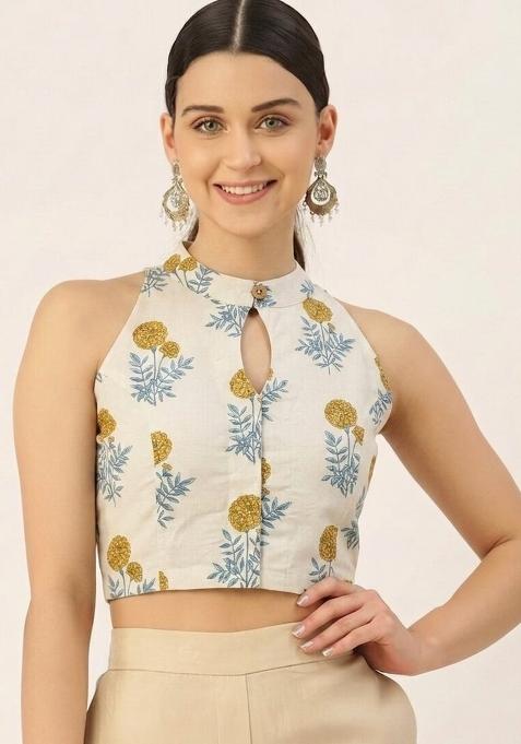 White Printed Cotton Blouse