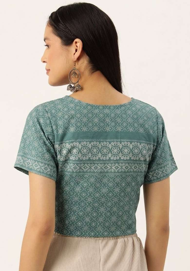 Green Printed Cotton Blouse - Indya