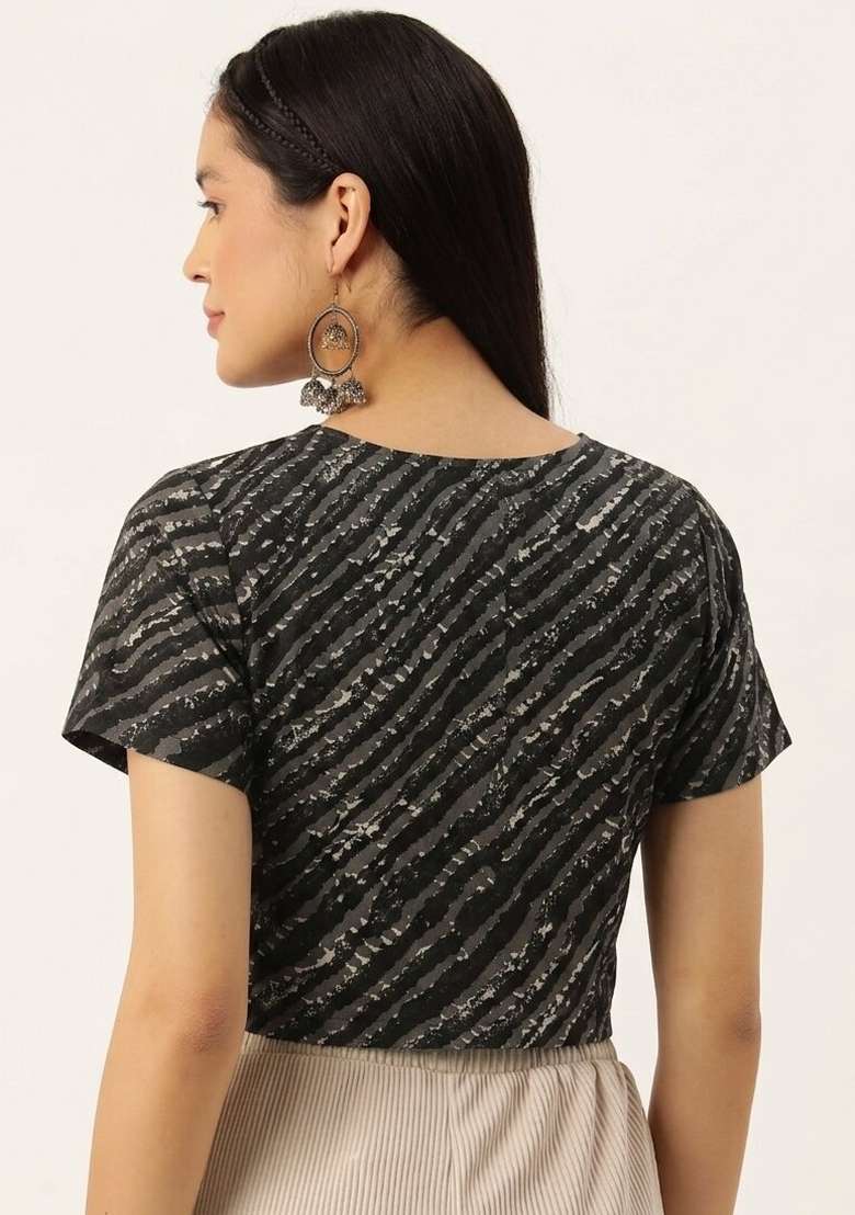 Black Printed Cotton Blouse - Indya