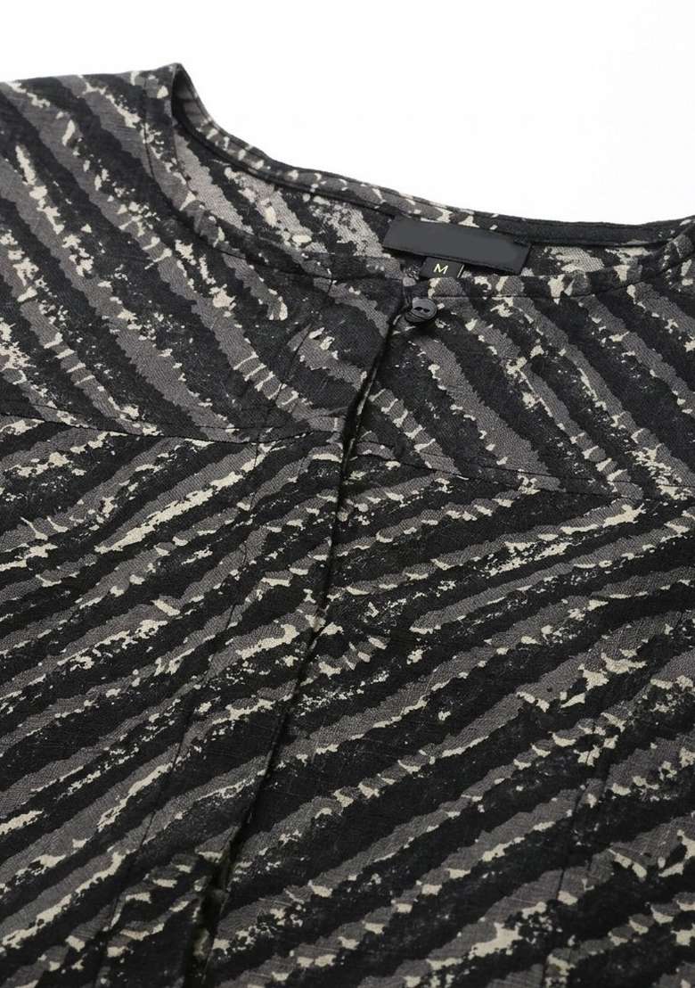 Black Printed Cotton Blouse - Indya